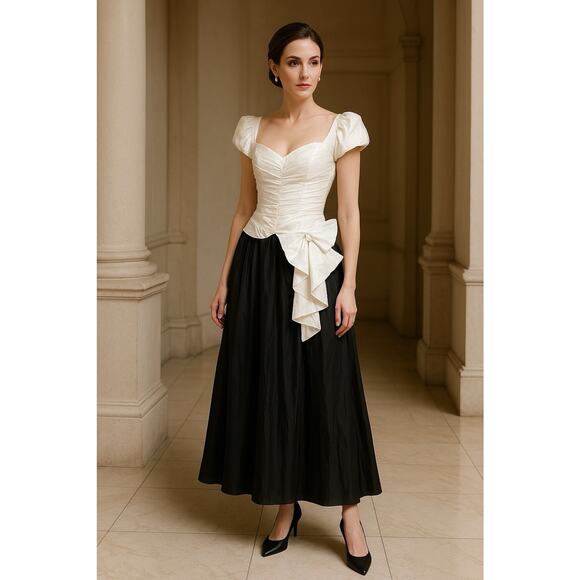 Roberta Dresses & Skirts - Roberta California Vintage Gown 7/8 Taffeta Tulle Ruching Bow Black Ivory USA